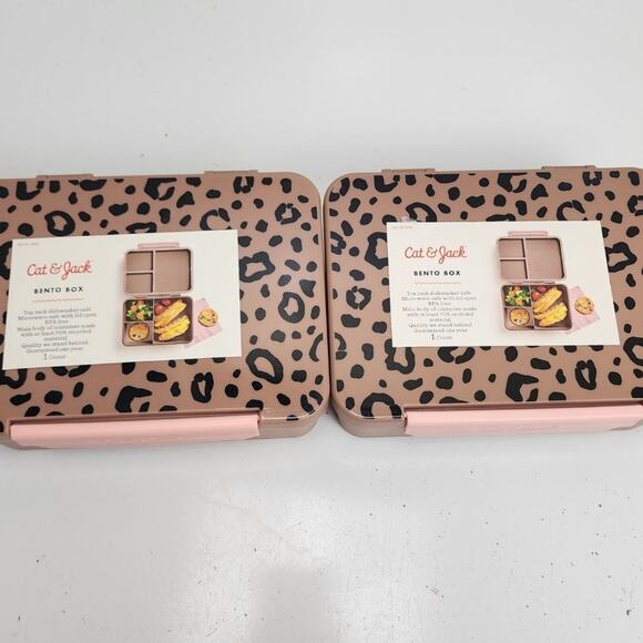 Cat & Jack Leopard Print Bento Boxes Set of 2 Separated Sections Lunch Boxes - Picture 1 of 7
